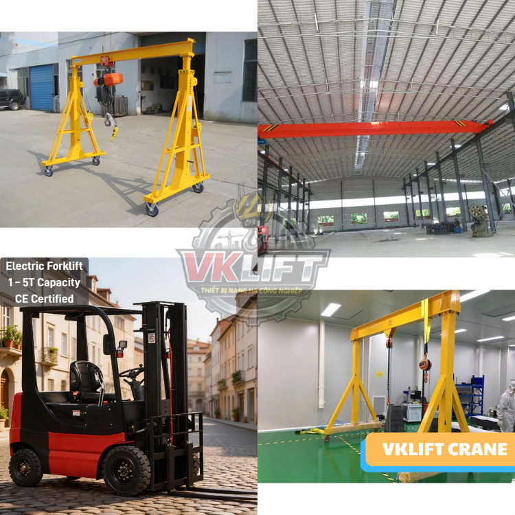 So sánh chi phí: cổng trục đẩy tay vs cầu trục vs xe nâng